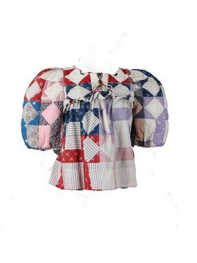 Sea Top Sz S Cream Multi Colored Quilted Ruffles 100% Cotton Polyester Top